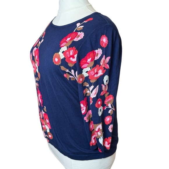 Talbots Plus 3X Sweater Cotton Blend Navy Floral Cottagecore Lightweight Bloom - Picture 4 of 11